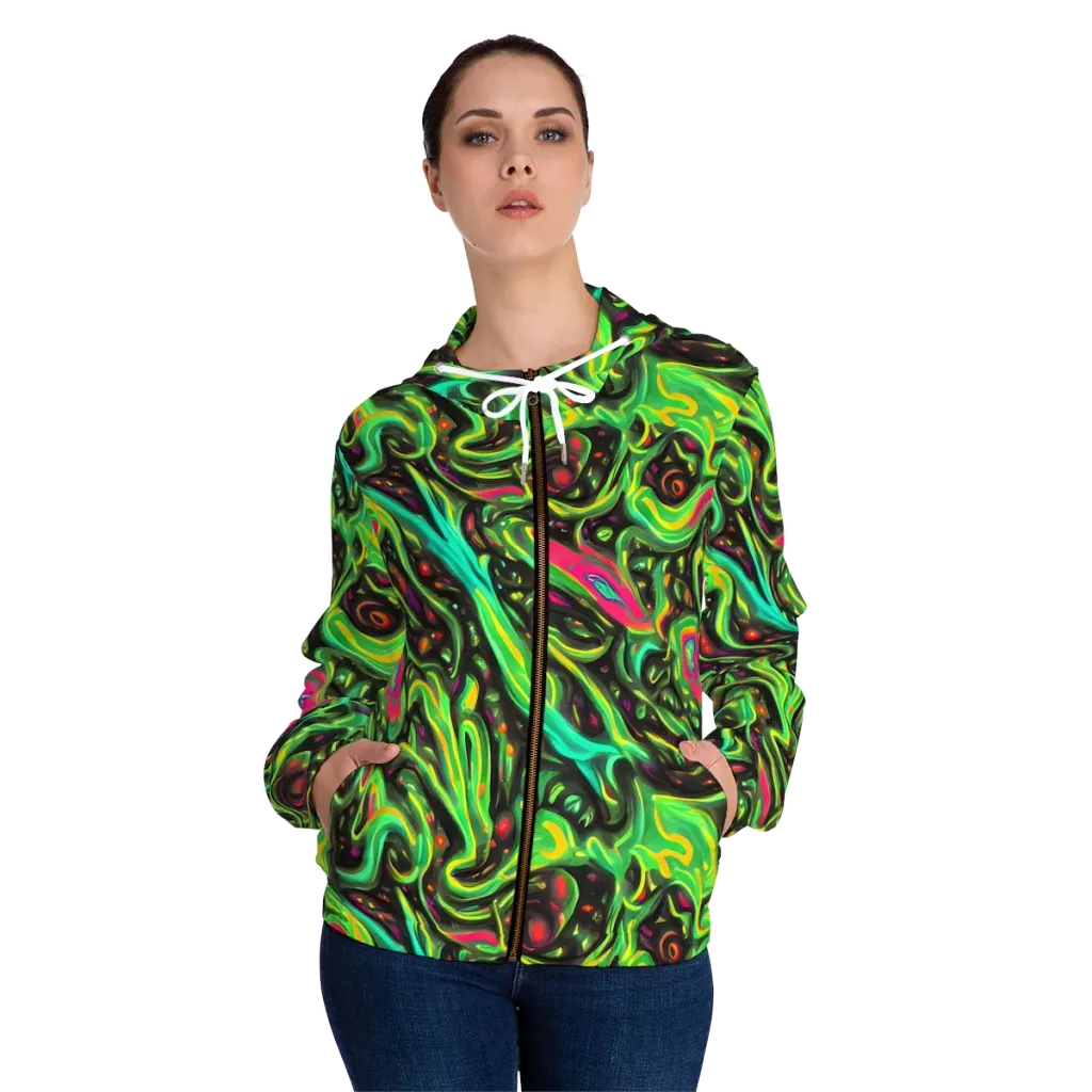 Luminous Ooze on Women's Full-Zip Hoodie — Front On Person
