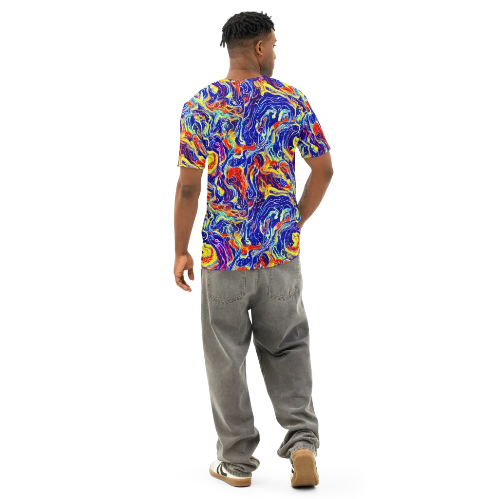 Firework Ocean on Men's Cotton Crew Neck T-Shirt — Back