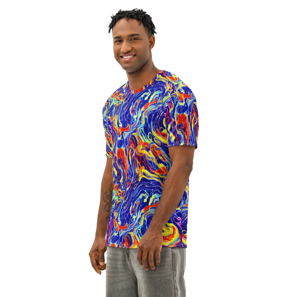 Firework Ocean on Men's Cotton Crew Neck T-Shirt — Left Front