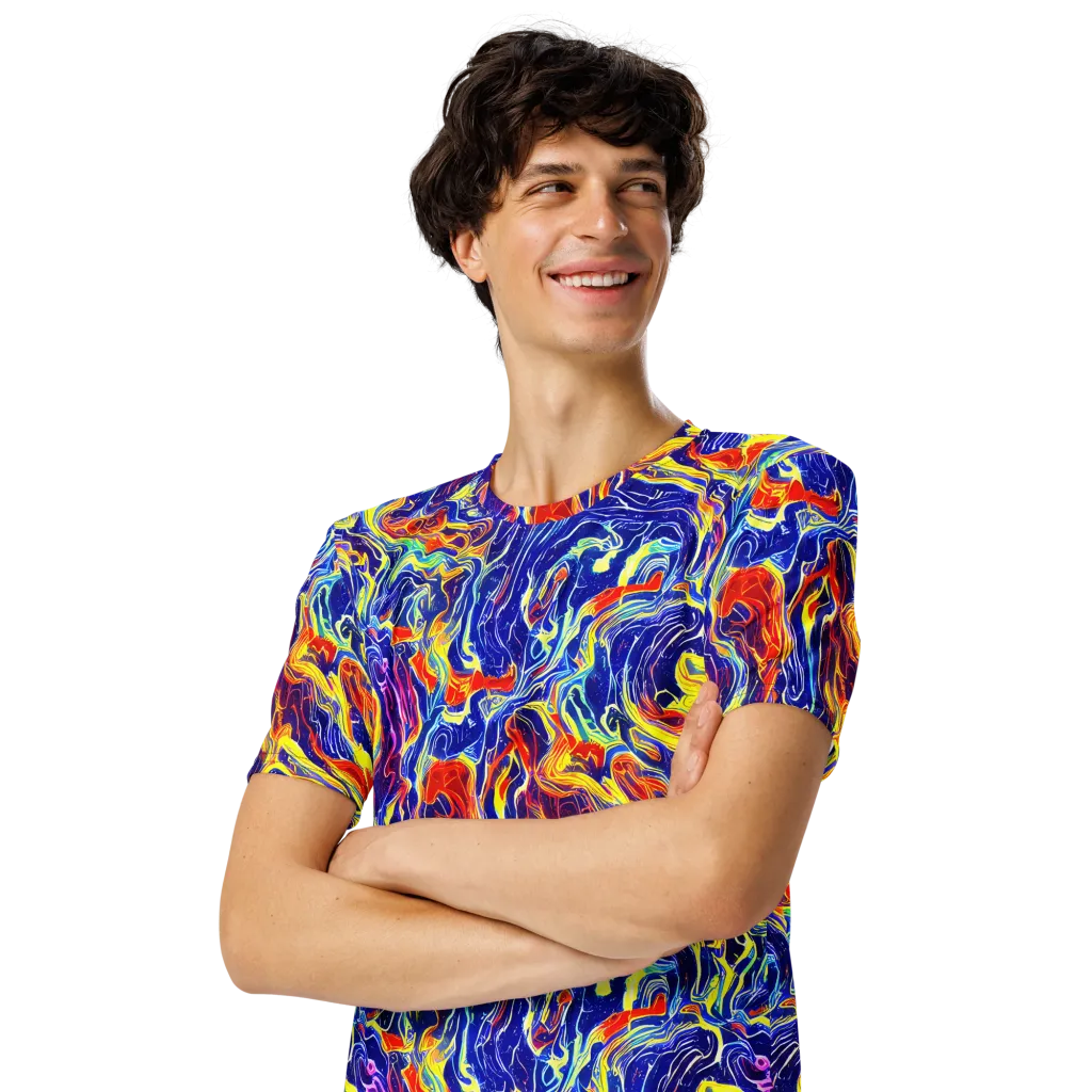 Firework Ocean on Men's Crew Neck T-Shirt — Left Front