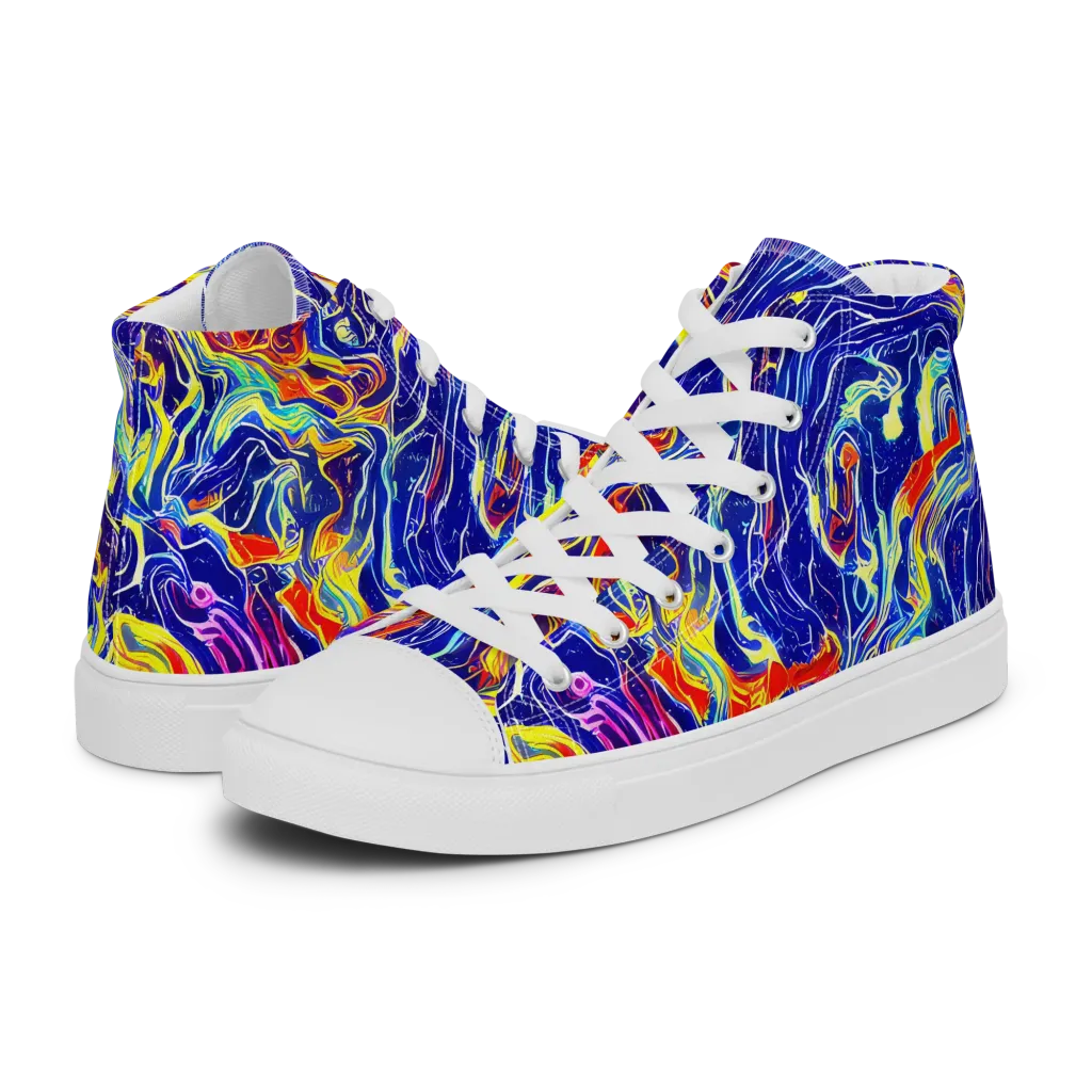 Firework Ocean on Men's High Top Canvas Shoes — Left