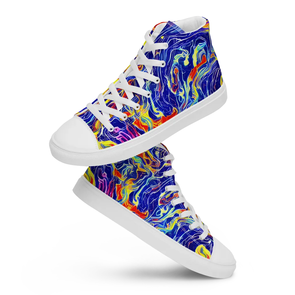 Firework Ocean on Men's High Top Canvas Shoes — Front
