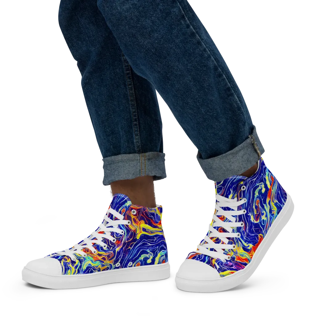 Firework Ocean on Men's High Top Canvas Shoes — Left