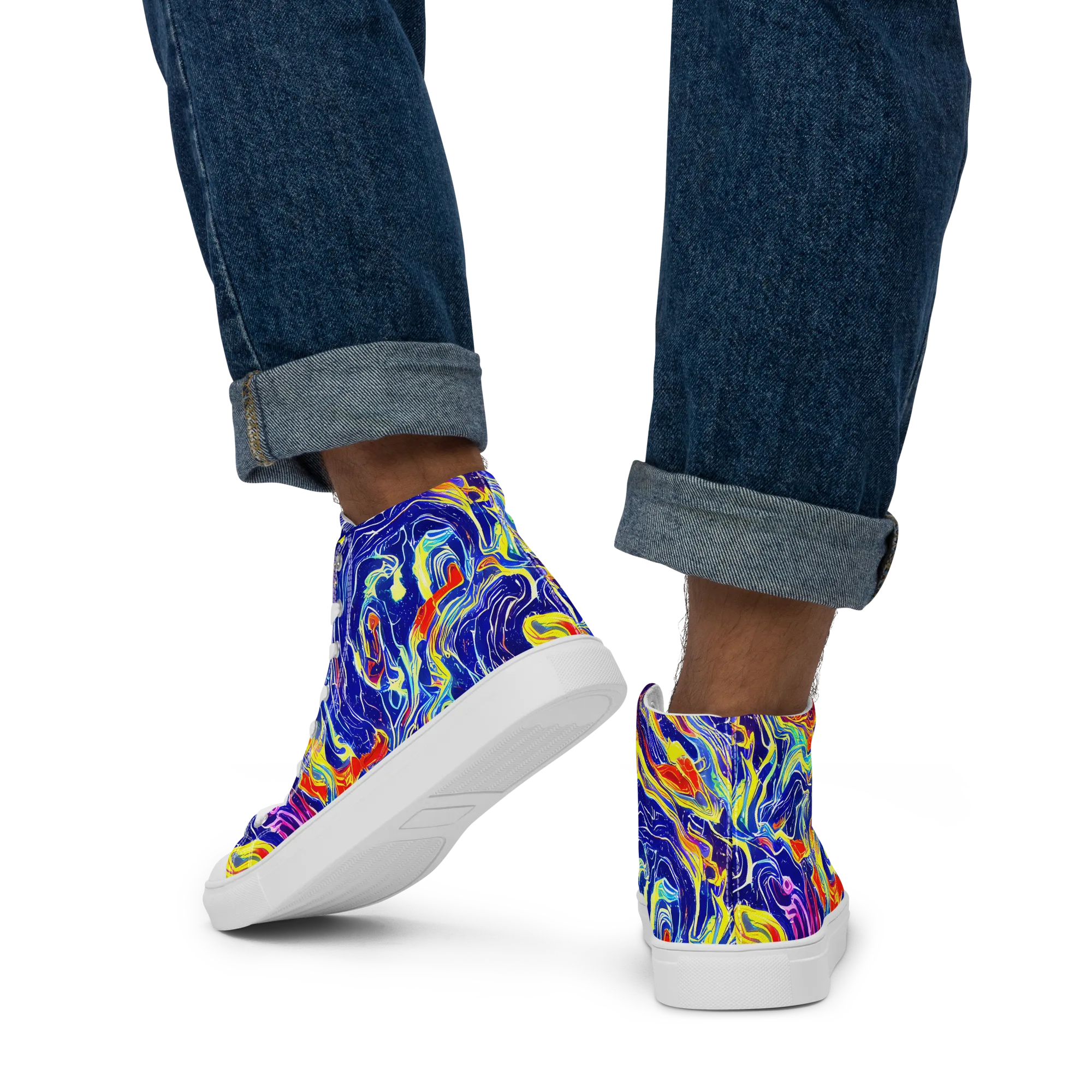 Firework Ocean on Men's High Top Canvas Shoes — Back