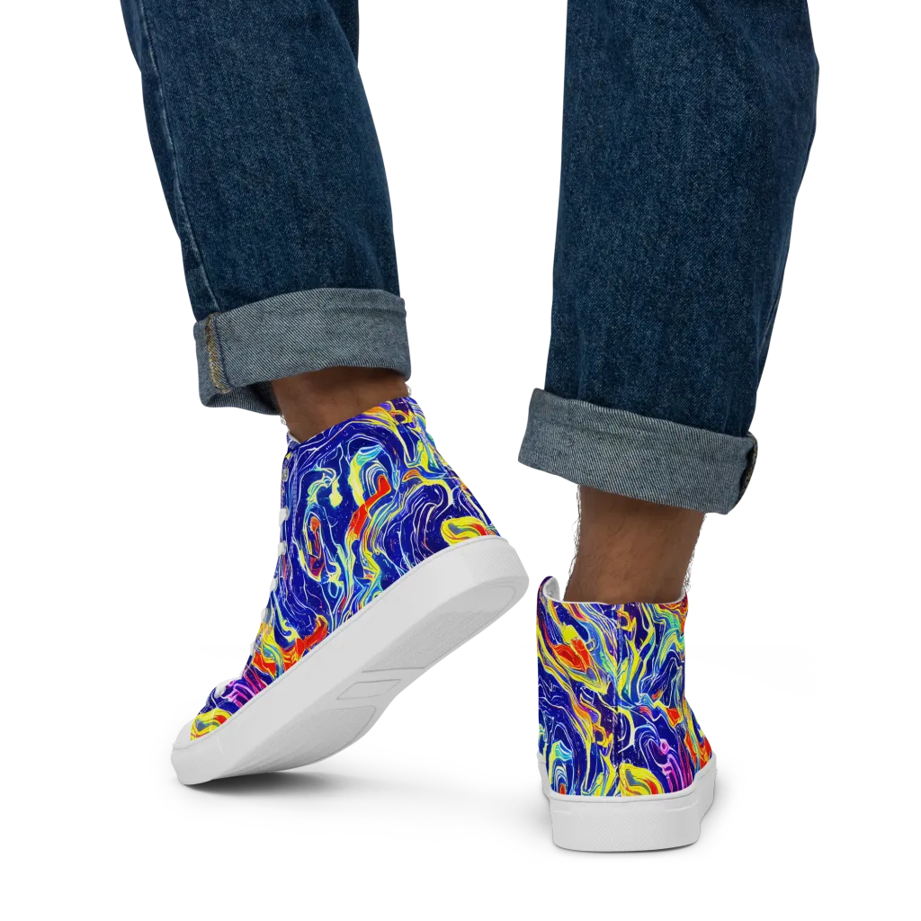 Firework Ocean on Men's High Top Canvas Shoes — Back