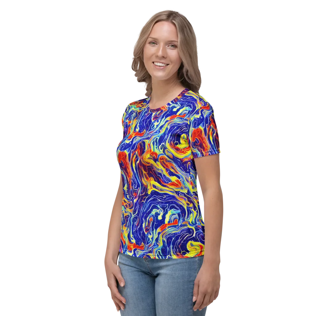 Firework Ocean on Women's Crew Neck T-Shirt — Left