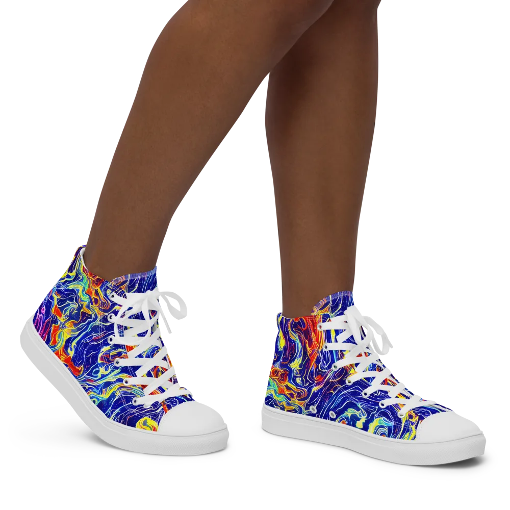 Firework Ocean on Women's High Top Canvas Shoes — Right