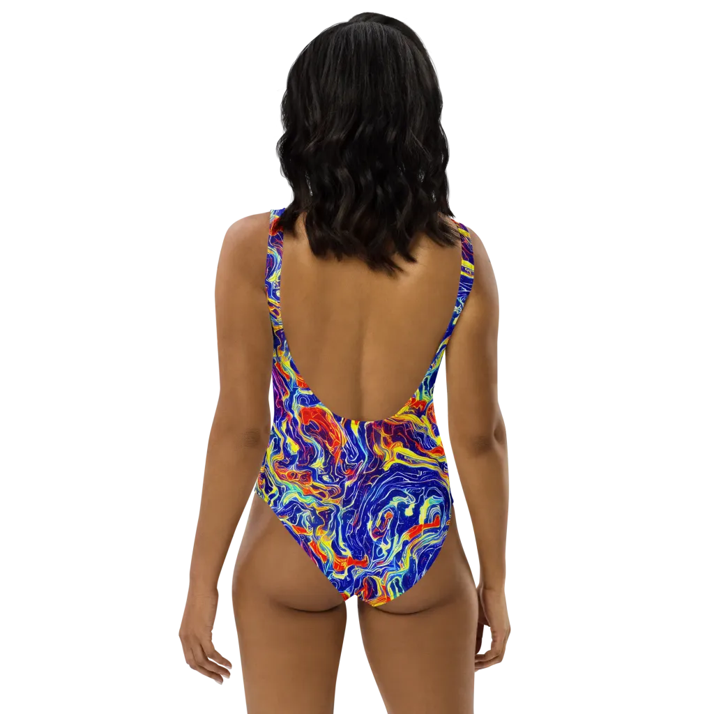 Firework Ocean on One-Piece Swimsuit — Back