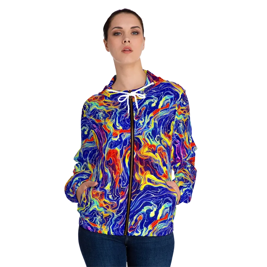 Firework Ocean on Women's Full-Zip Hoodie — Front On Person
