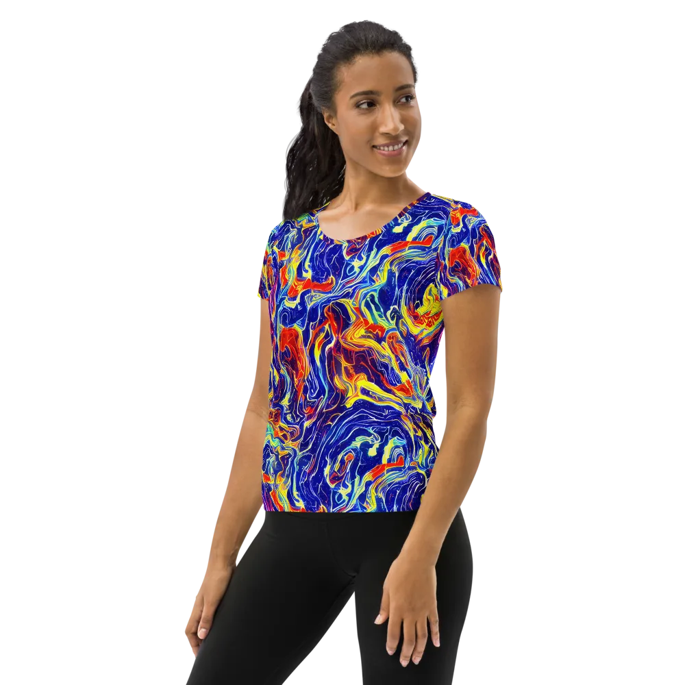 Firework Ocean on Women's Athletic T-Shirt — Left