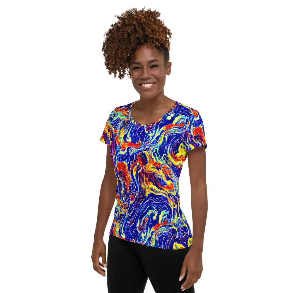 Firework Ocean on Women's Athletic T-Shirt — Left