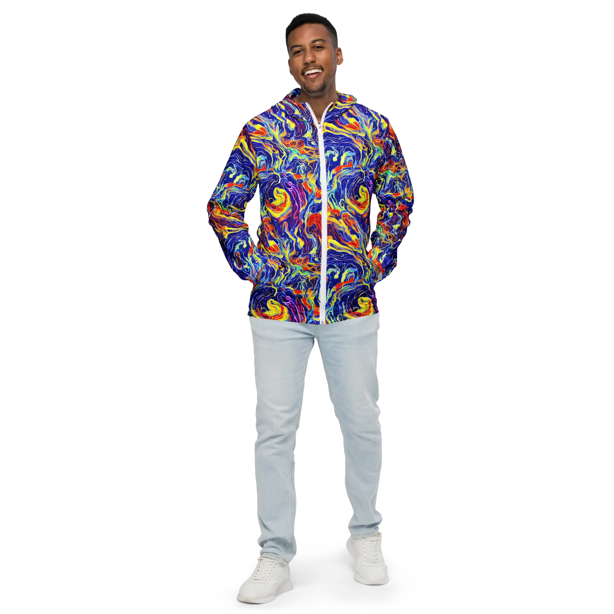 Firework Ocean on Men's Windbreaker — Front