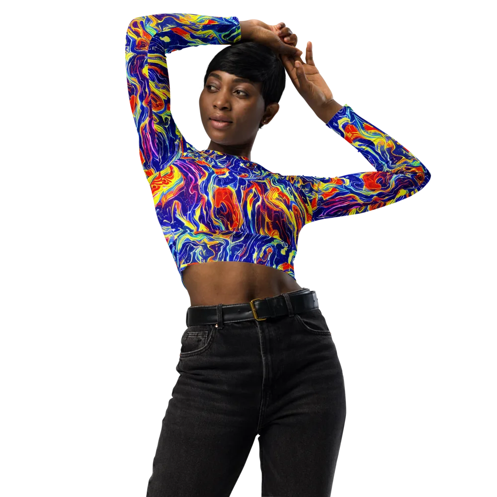 Firework Ocean on Long Sleeve Crop Top — Front