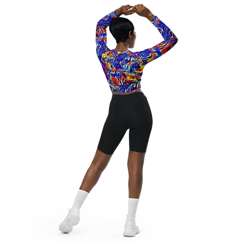 Firework Ocean on Long Sleeve Crop Top — Back