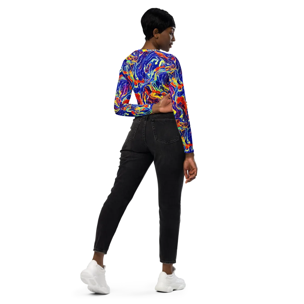 Firework Ocean on Long Sleeve Crop Top — Right Back