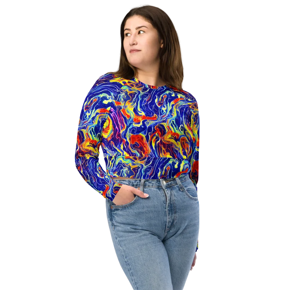 Firework Ocean on Long Sleeve Crop Top — Front