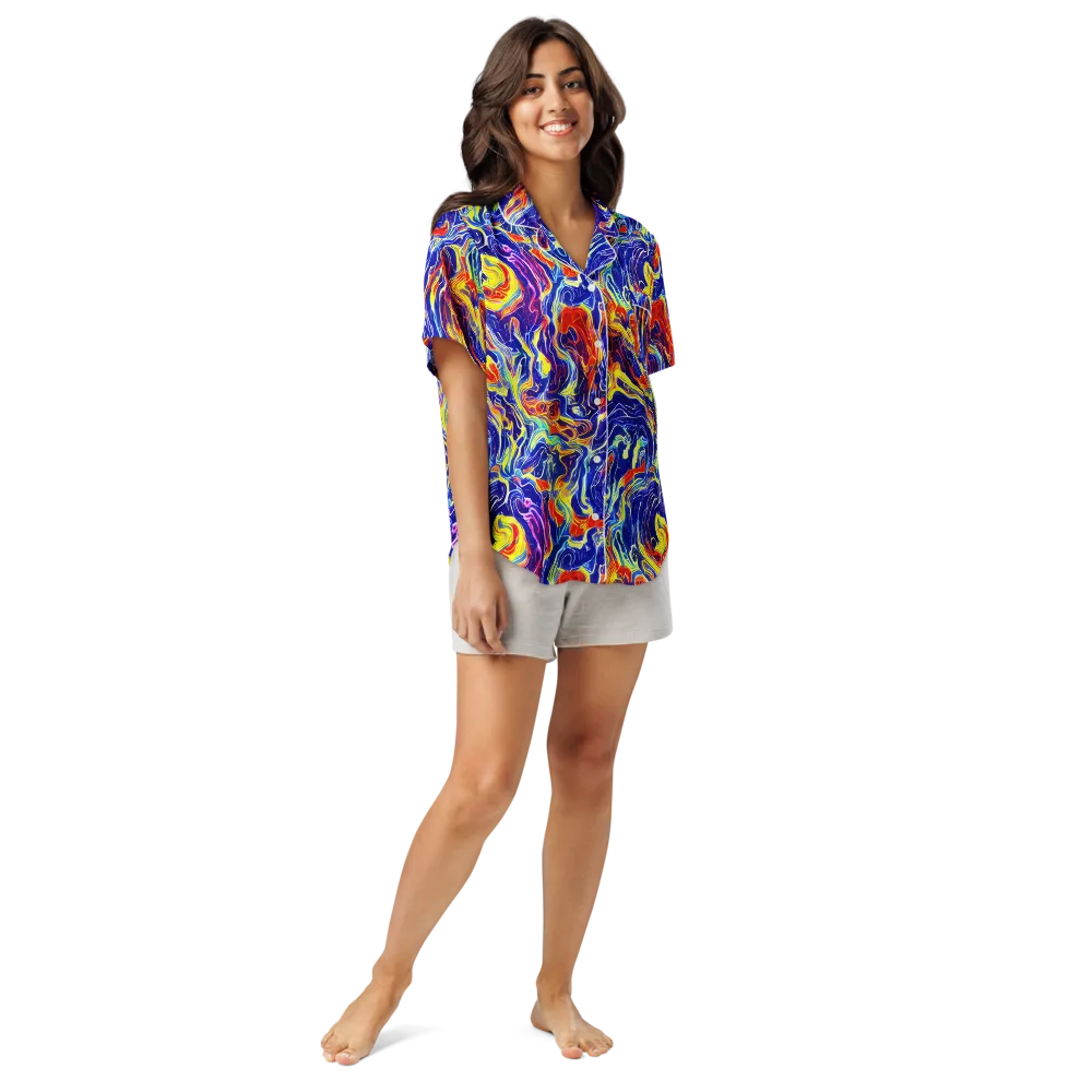Firework Ocean on Women's Short Sleeve Pajama Top — Front
