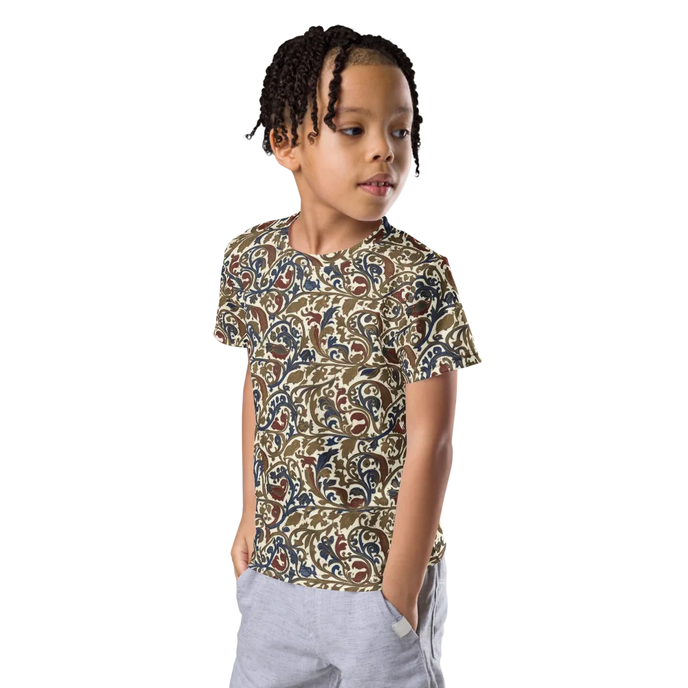 Brocade Menagerie on Kids Crew Neck T-Shirt — Left Front