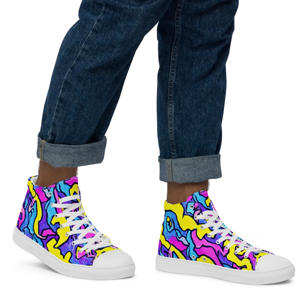 Kaleido Pulse on Men's High Top Canvas Shoes — Right