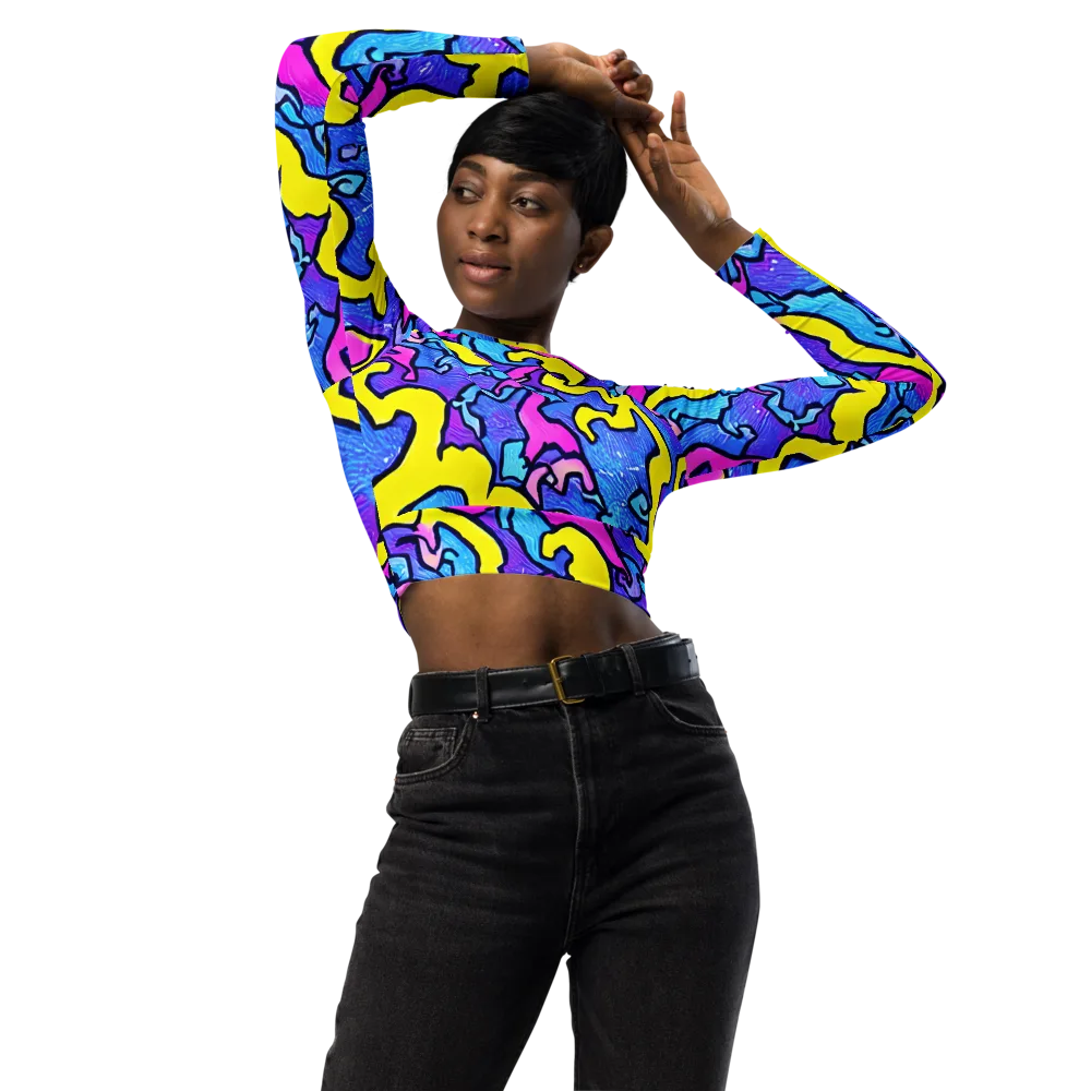 Kaleido Pulse on Long Sleeve Crop Top — Front