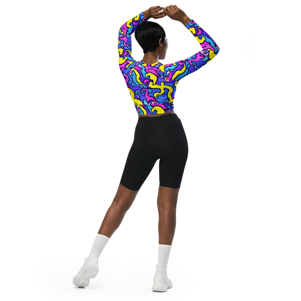 Kaleido Pulse on Long Sleeve Crop Top — Back
