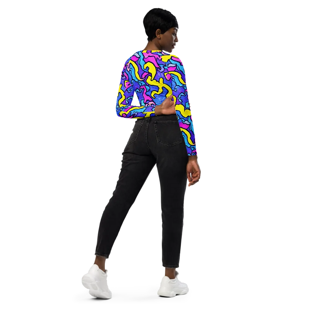 Kaleido Pulse on Long Sleeve Crop Top — Right Back