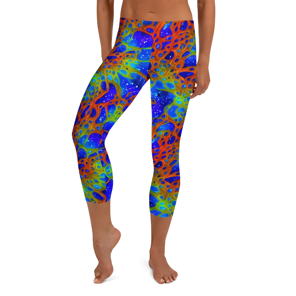 Electric Microcosm on Capri Leggings — Front