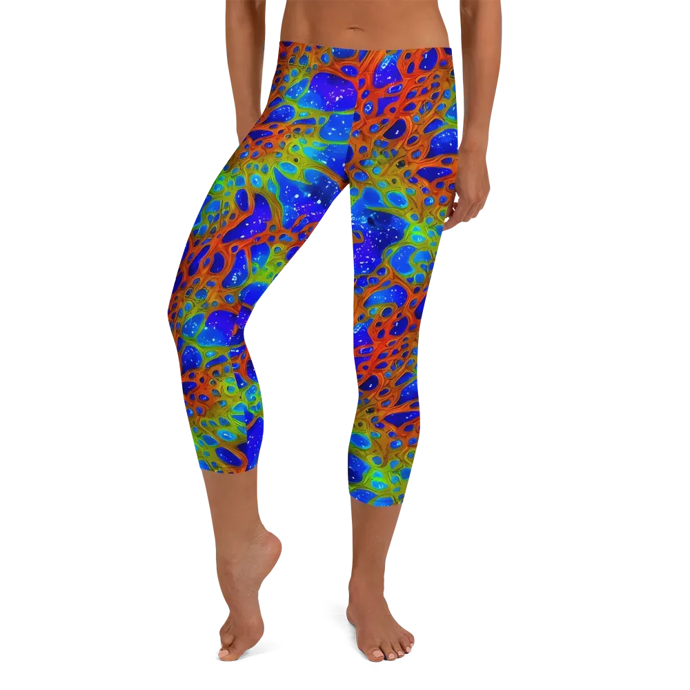Electric Microcosm on Capri Leggings — Front