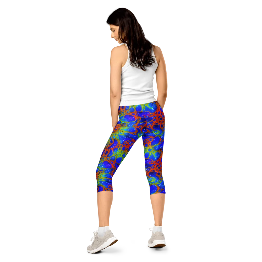 Electric Microcosm on Capri Leggings — Back