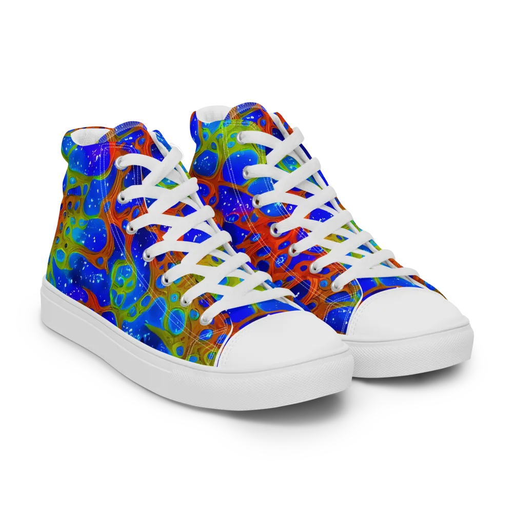 Electric Microcosm on Men's High Top Canvas Shoes — Right Front
