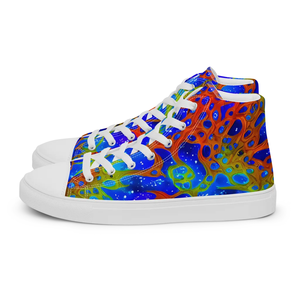 Electric Microcosm on Men's High Top Canvas Shoes — Left