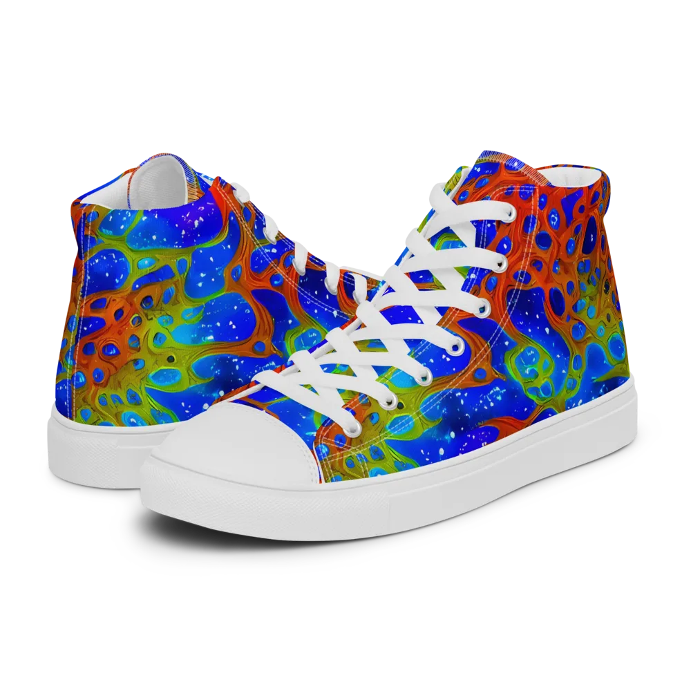 Electric Microcosm on Men's High Top Canvas Shoes — Left
