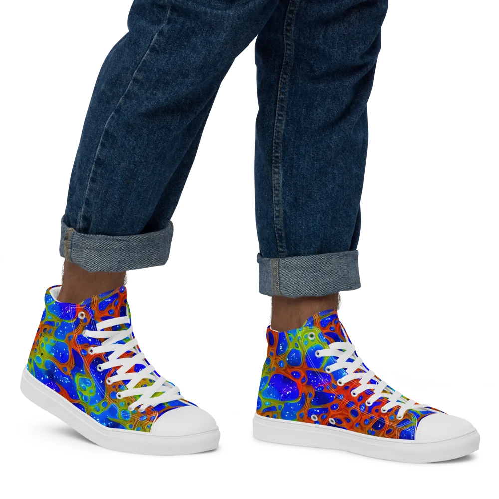 Electric Microcosm on Men's High Top Canvas Shoes — Right