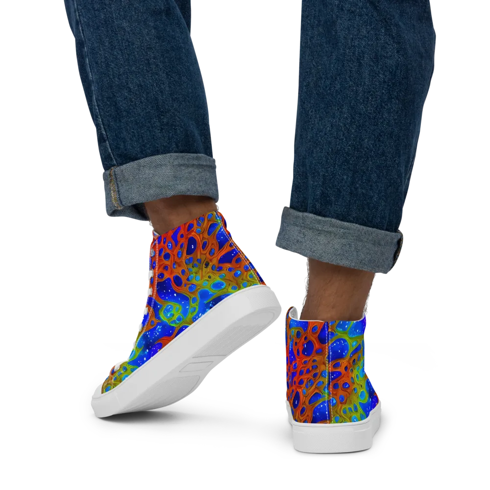 Electric Microcosm on Men's High Top Canvas Shoes — Back