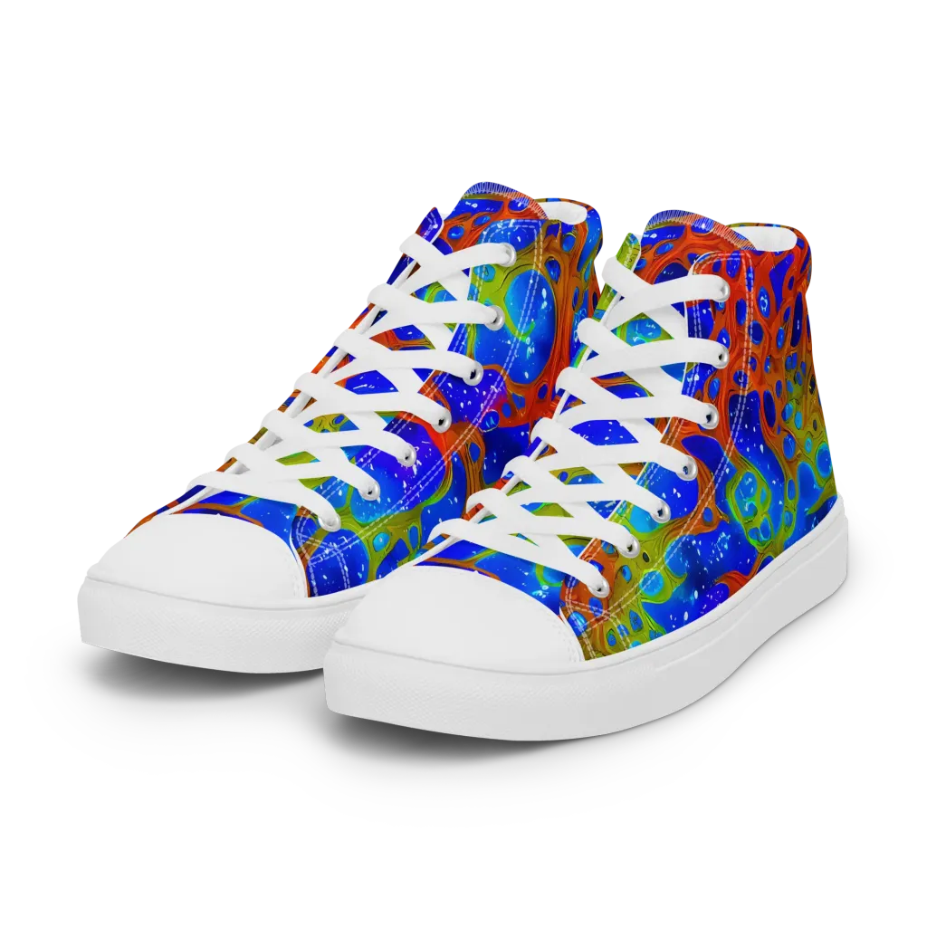 Electric Microcosm on Women's High Top Canvas Shoes — Left Front