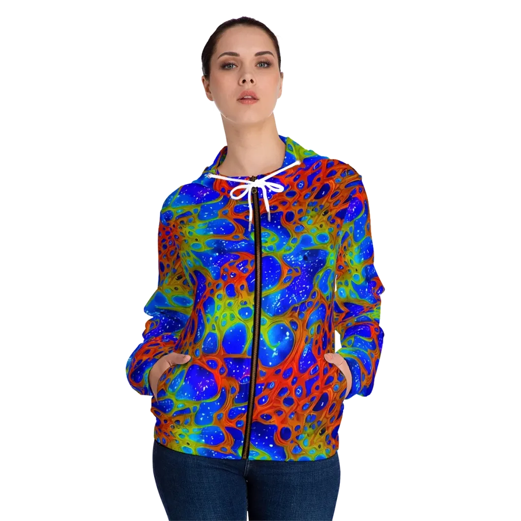 Electric Microcosm on Women's Full-Zip Hoodie — Front On Person