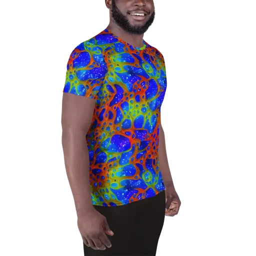 Electric Microcosm on a Men's Athletic T-Shirt