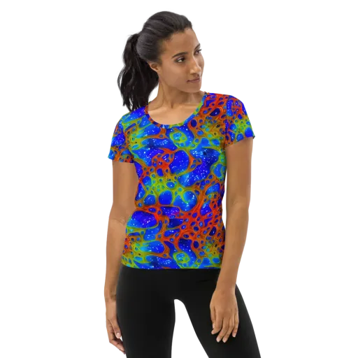 Electric Microcosm on a Women's Athletic T-Shirt