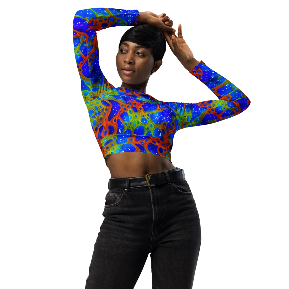Electric Microcosm on Long Sleeve Crop Top — Front