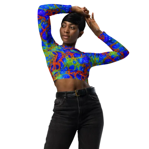 Electric Microcosm on a Long Sleeve Crop Top