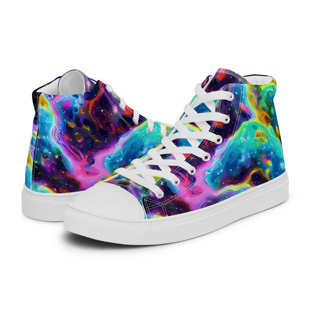 Infinite Iridescence on Men's High Top Canvas Shoes — Left