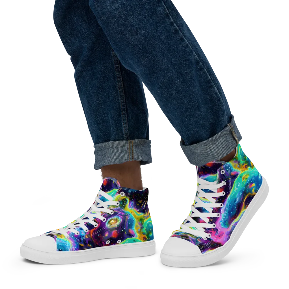 Infinite Iridescence on Men's High Top Canvas Shoes — Left