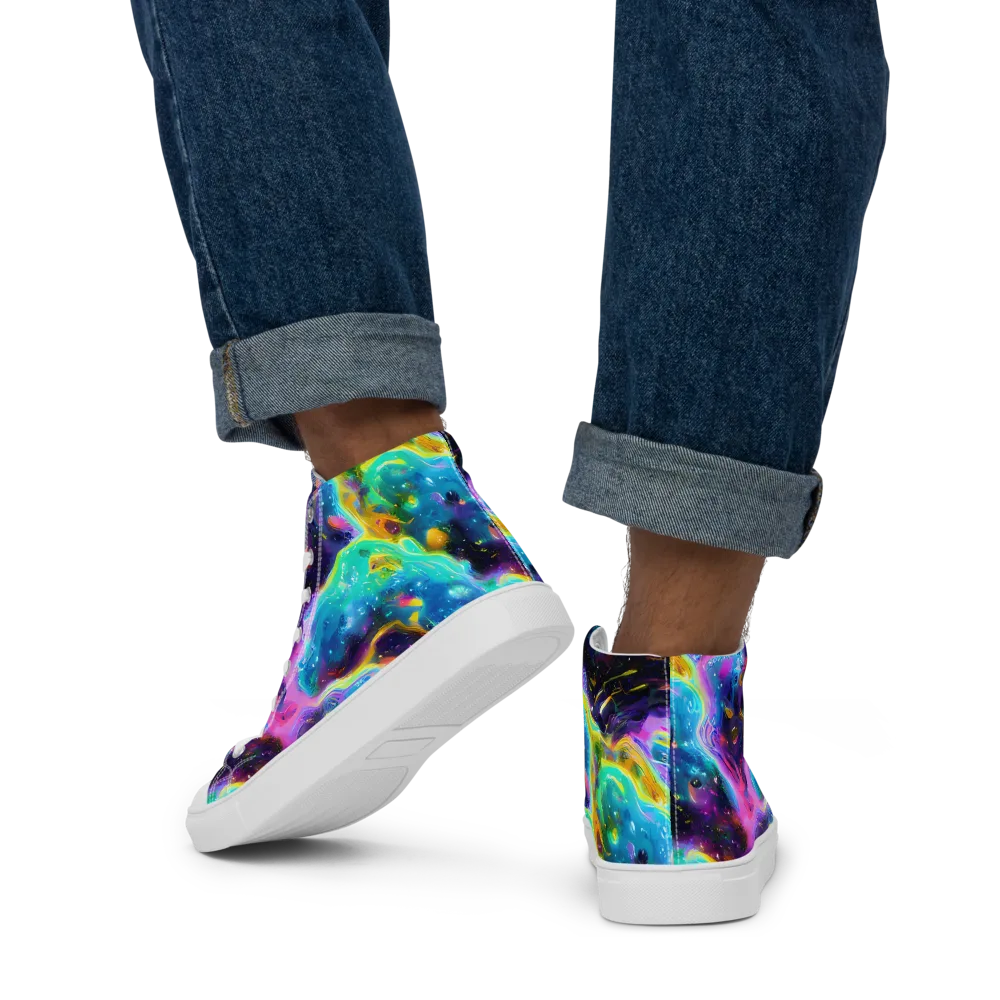 Infinite Iridescence on Men's High Top Canvas Shoes — Back
