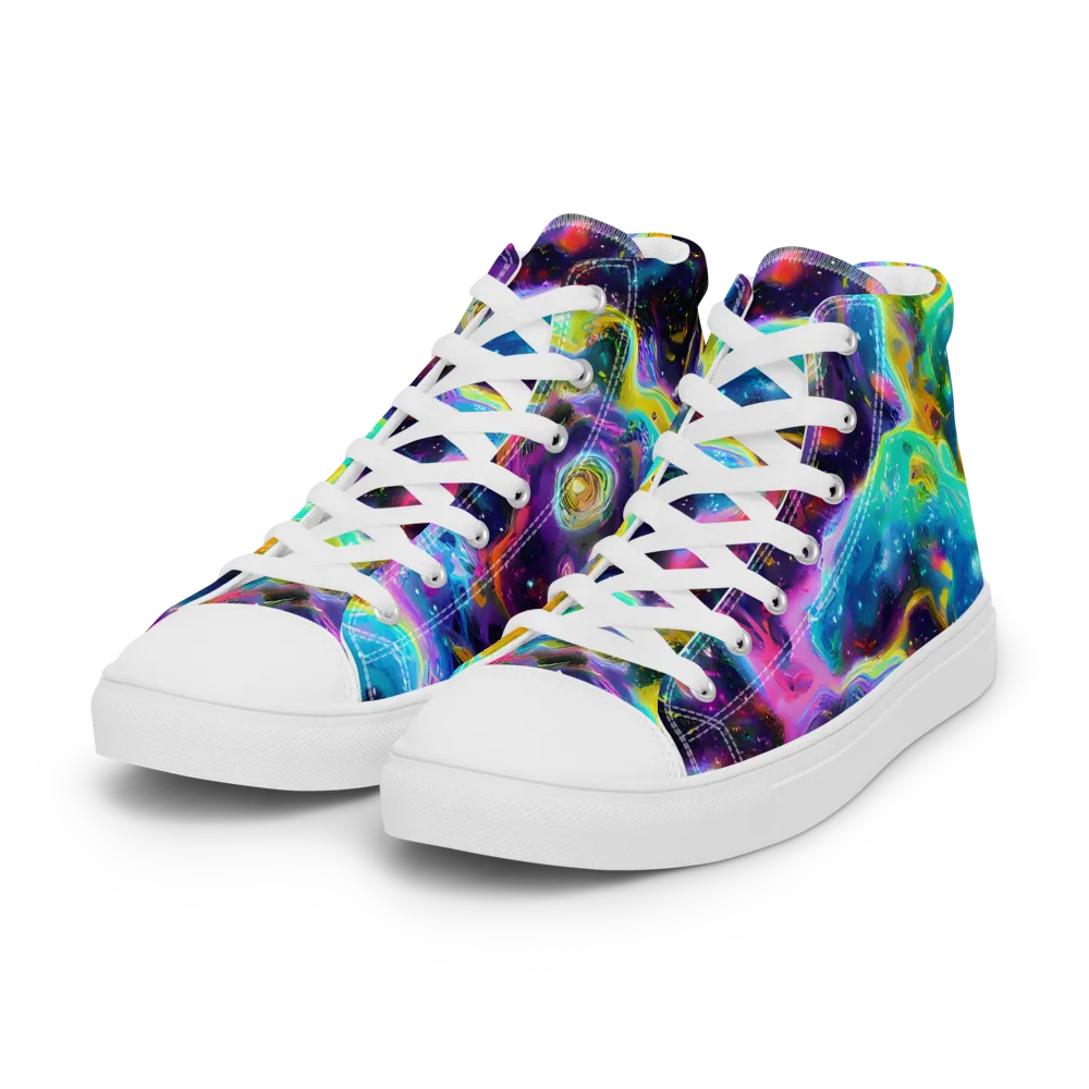 Infinite Iridescence on Women's High Top Canvas Shoes — Left Front
