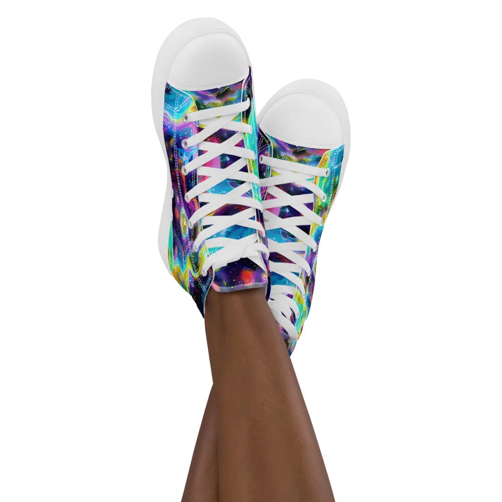 Infinite Iridescence on Women's High Top Canvas Shoes — Front