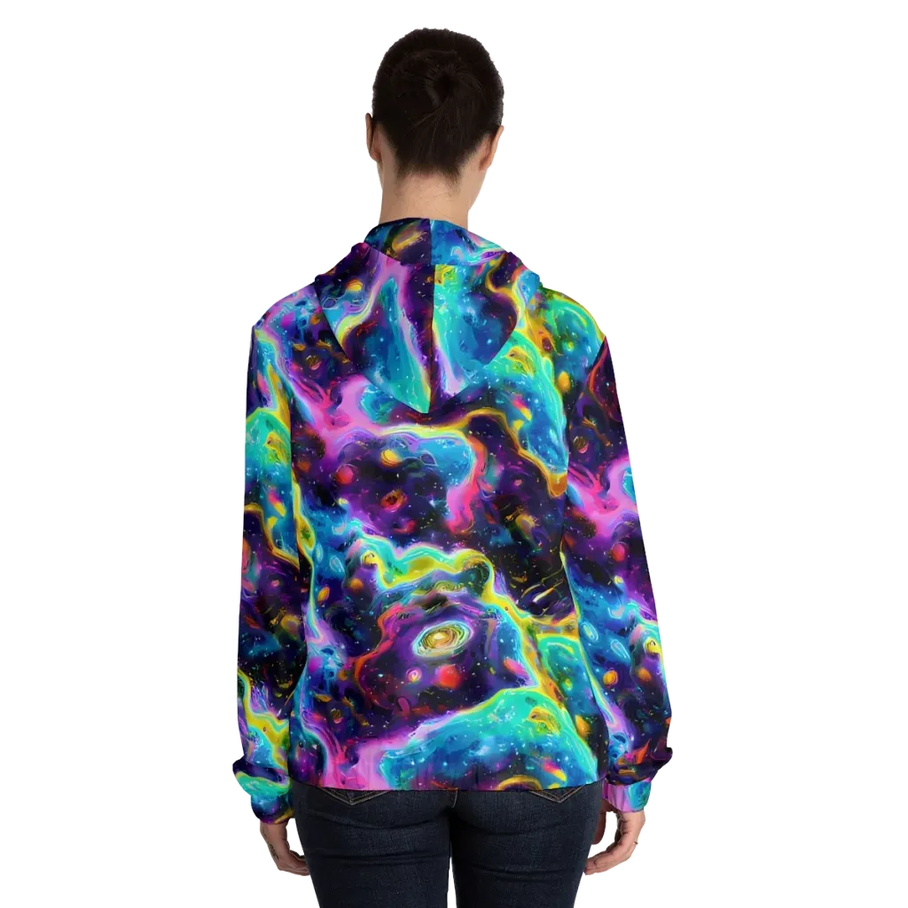Infinite Iridescence on Women's Full-Zip Hoodie — Back On Person