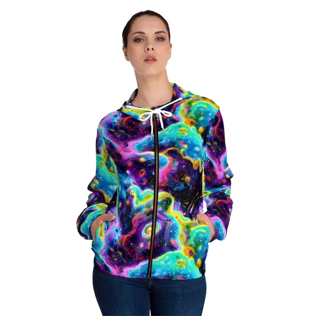 Infinite Iridescence on Women's Full-Zip Hoodie — Front On Person