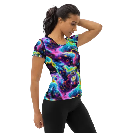 Infinite Iridescence on a Women's Athletic T-Shirt
