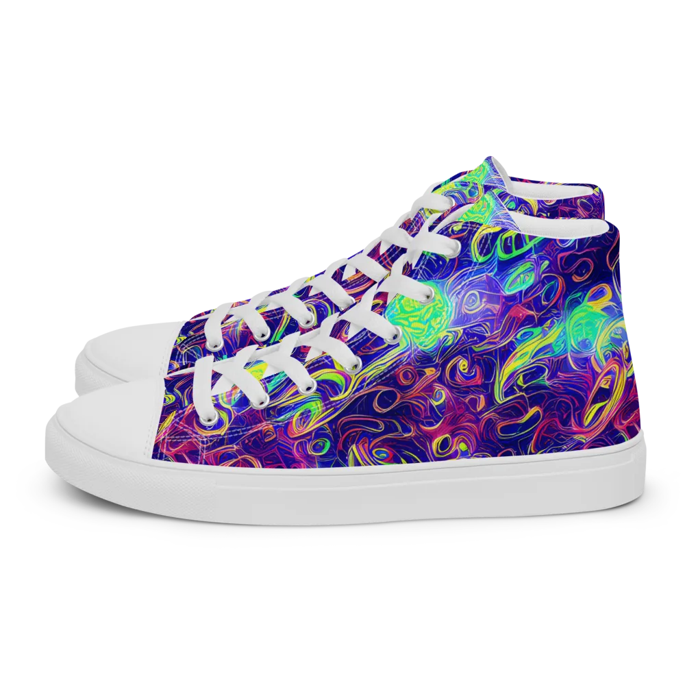 Limefire Ribbons on Men's High Top Canvas Shoes — Left