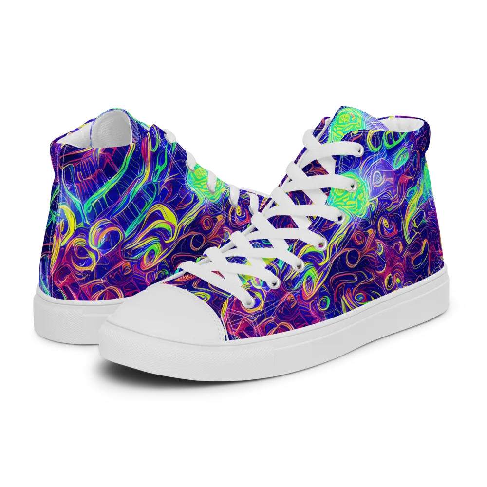 Limefire Ribbons on Men's High Top Canvas Shoes — Left